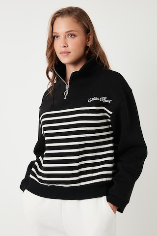 Lela Streç Oversize Fit Yarım Fermuarlı Dik Yaka Bayan Sweat 5865883 Siyah