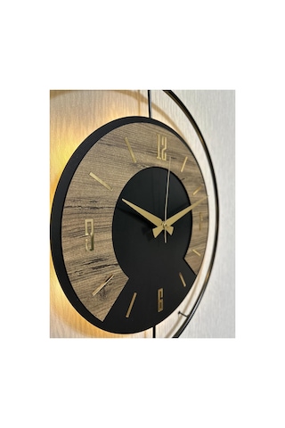 Pey Aksesuar 50x70 Cm Metal Ahşap Ve Işığın Muhteşem Uyumu Duvar Saati Dekoratif Ahşap-m54-siyah-siyah-dikkat -keçe-gold