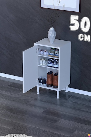 Bulut Ayakkabılık - Kapaklı 2 Raf 3 Bölmeli Dar Alanlar İçin Çok Amaçlı Dolap 50 Cm Beyaz