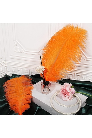 Kuzey Oyuncak 3 Adet Büyük Boy 35 Cm Turuncu Deve Kuşu Tüyü Orange Ostrıch Feather Vıp Dekor Turuncu Kuş Tüyü 5+