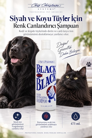 Chris Christensen Black On Black Siyah Ve Koyu Tüyler İçin Kedi Ve Köpek Şampuanı 473 Ml