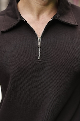 Madmext Acı Kahve Yarım Fermuarlı Polo Yaka Dokulu Erkek Sweatshırt E7197 Acı Kahverengi
