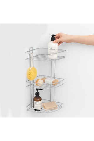 Köşe Rafı Üç Katlı Krom Banyo Duş Şampuanlık Paslanmaz Metal Duvar Tipi Düzenleyici Organizer Çok Renkli