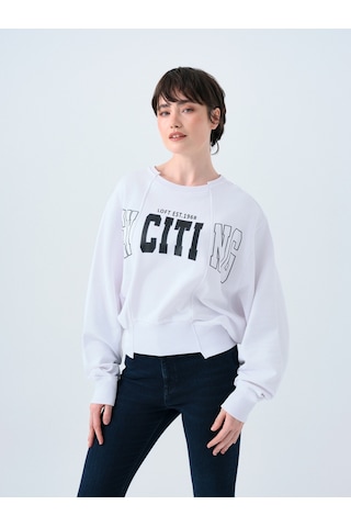 Regular Long Crop Kadın Sweatshirt Beyaz