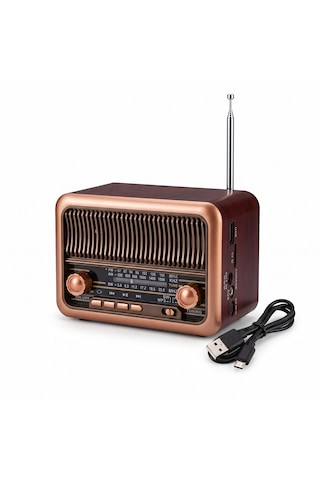 Nns Ns-3315bt Şarjlı Nostaljik Radyo Bluetooth Tws Usb Micro Kart Destekli Dekoratif Müzik Çalar 14cm Boyunda Kahverengi