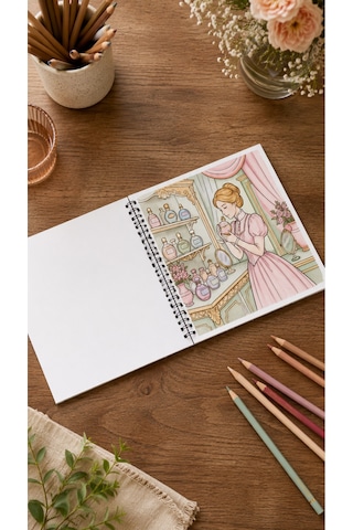Vintage Victorian Lady Moments 20x20 Cm Büyük Boyama Kitabı, Çocuklar Ve Yetişkinler İçin