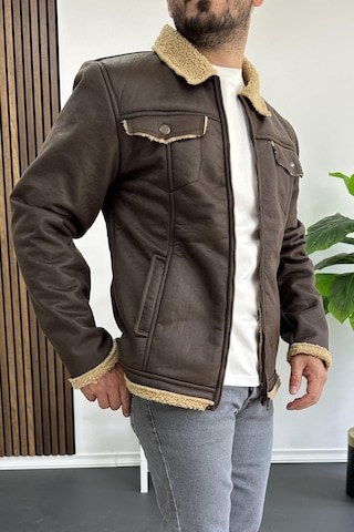 Erkek İçi Kürklü Suni Pul Deri Mont Kahverengi Edw120-kahverengi Kahverengi