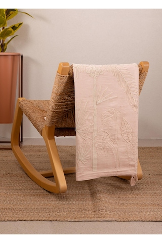The Mia Throw Koltuk Şalı Püsküllü Pudra 170x130 Pudra