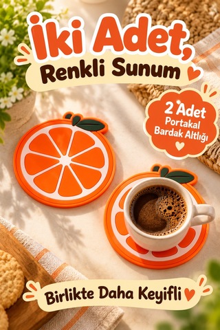 Portakal Desenli Bardak Altlığı 2'li 10 Cm Turuncu Meyve Figürlü Masa Ve Sehpa İçin Dekoratif Altlık