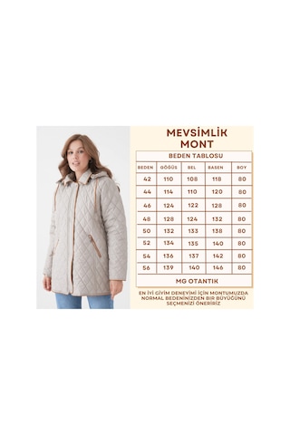 Mg Otantik Büyük Beden Pamuk Ekoseli Kapitone Kaban - Kapüşonlu Mevsimlik Mont Mg001 Bej