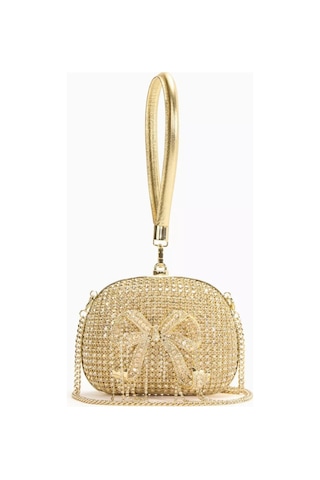 Self-portrait Self-portraıt Crystal Clutch Altın Kristal Zincir & Fiyonk Detaylı Gece Çantası Portföy Çanta Sarı 248bat