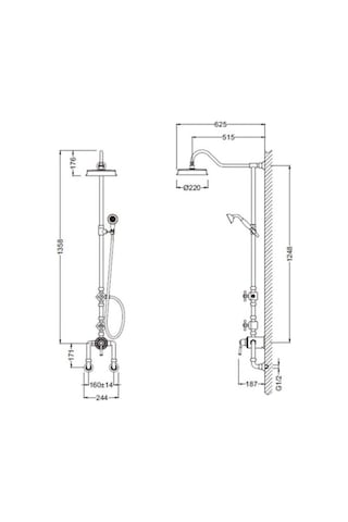 Bocchi Burlington Duş Bataryalı Ve El Duşu Setli Duş Kolonu 1004-0031 Krom