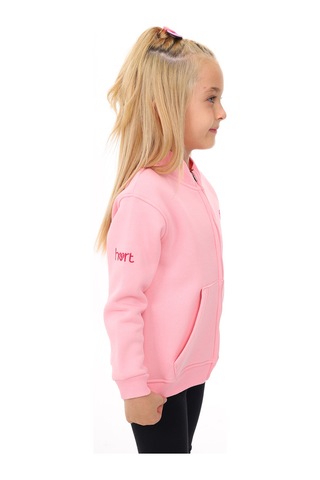Toontoy Kız Çocuk Dik Yaka Fermuarlı Cepli Nakış Baskılı Örme Hırka - 2 İplik Şardonlu Pembe