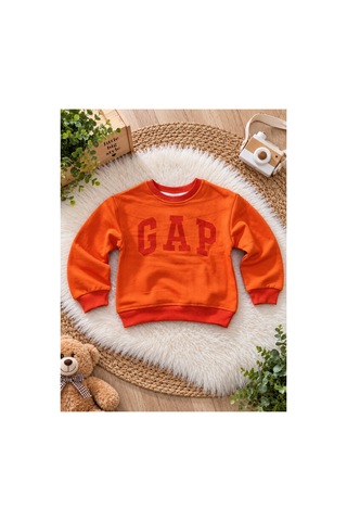 Uğur Bebe 3 İplik Şardonsuz Unisex Çocuk Turuncu Ekose Eşofman Takımı Sweatshirt, Rahat Kesim Jogger Alt, Şık Günlük Spor Kombin Turuncu Turuncu