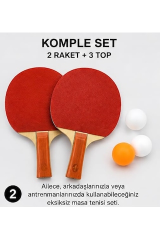 2'li Masa Tenisi Raketi Seti, Raket Ve Top İle Birlikte