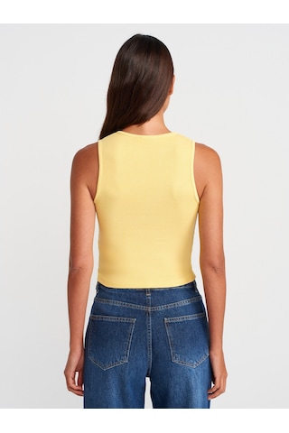 Dilvin 21005 Yıkama Efetkli Crop Top-sarı Sarı