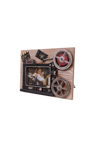 Sinema Temalı Vintage Dekoratif Çerçeve El Yapımı Eskitme Metal Ahşap Fotoğraf Çerçevesi Beyaz