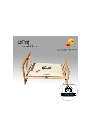 Kedigram Kedi Kulübesi Ahşap Karyola Basic Natural Kedi Yatağı