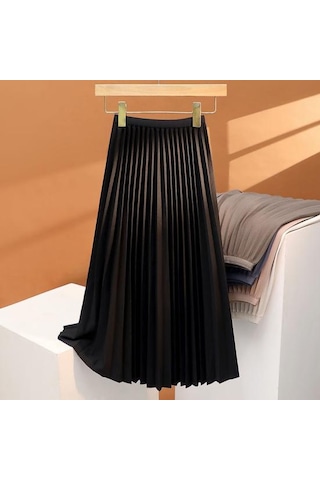 Kadın Pileli Etek Elastik Yüksek Bel A Kesim Uzun Etek Düz Renk Rahat Kumaş Çok Yönlü Etek Günlük Giyim Beyaz