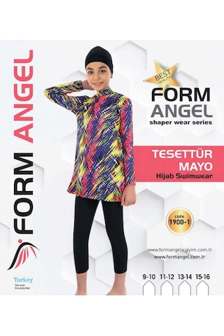 Formangell Form Angel 1900 Çocuk Uzun Kollu Desenli Tesettür Mayo 9-16 Yaş - Siyah - 9-16 Yaş Karışık Renk