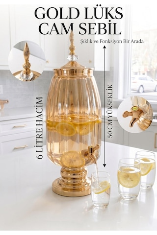 Cam Sebil - Yağlık, Şerbetlik, Sürahi - 6 Litre, 50 Cm-4