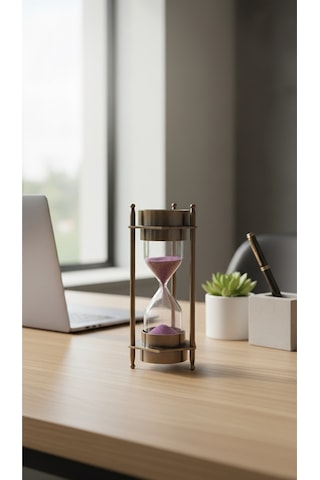 Ahşap Hediye Kutulu Pusulalı Kum Saati 12 Cm Eskitme Metal Denizci Çapa Temalı Masaüstü Aksesuar