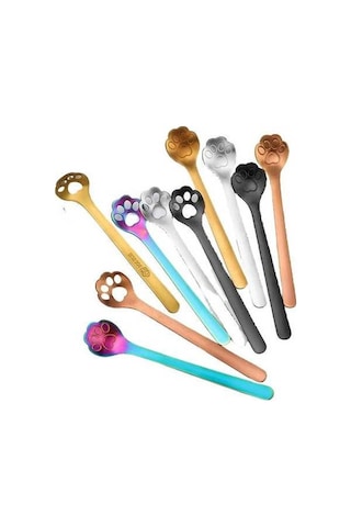 Dancemonkey 10 Adet 304 Çelik Kedi Pençesi Kaşık Kahve Karıştırma Kaşığı Çok Renkli