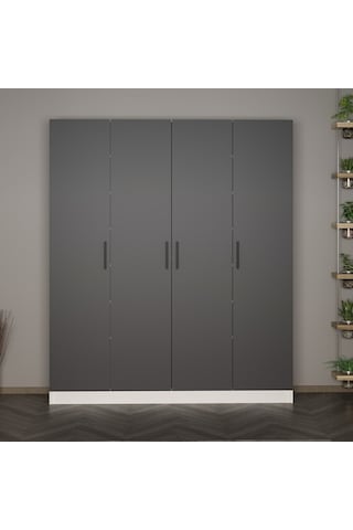 Minar Kale 210 Cm 4 Kapaklı 2b Raf Portmanto Beyaz Antrasit