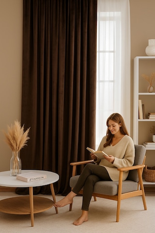 Süet Elit Kadife Dokulu Natural Fon Perde Salon Oturma Odası Yatak Odası Antre Kahverengi
