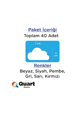 40 Adet Bulut Sticker, Çocuk Odası Sticker, Duvar Sticker,
