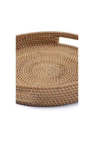 Meander El Yapımı Yuvarlak Büyük Boy Rattan Çok Amaçlı Kulplu Tep