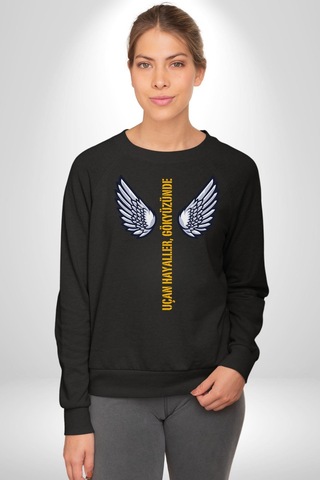 Uçan Hayaller Gökyüzünde Melek Kanatları Unisex Siyah Sweatshirt Siyah