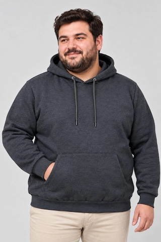 Ertaştrendstore Erkek Battal Büyük Beden Üç İplik İçi Şardonlu Kapüşonlu Kanguru Cepli Kışlık Sweatshirt - Füme Çok Renk