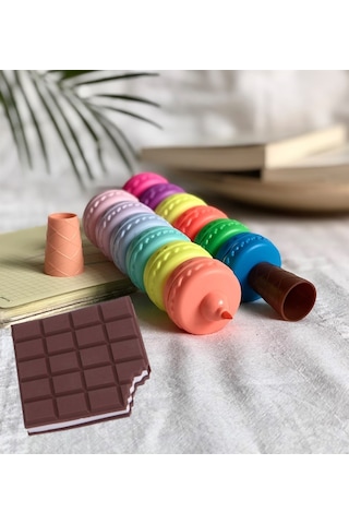 Makaron 6'lı Keçeli Kalem ve Çikolata Kokulu Misgibi Defter set