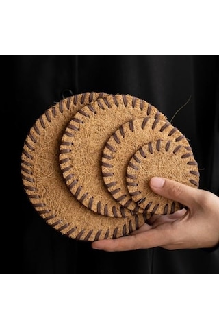 2 Adet Coaster El Yapımı Hindistan Cevizi Kahverengi Çay Mat Isıya Dayanıklı Kaymaz Yeniden Kullanılabilir Coaster Çaydanlık Ve Bardak 8cm Diğer