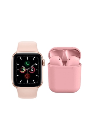 T500 Smart Watch + 12 Pembe Tws Kablosuz Kulaklık