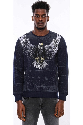 Lacivert Taşlı Desenli Sweatshirt - Wessi Siyah