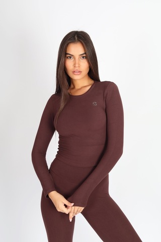 Soft&Basic Uzun Kollu Bisiklet Yaka Kahverengi Body Kahverengi