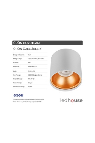 Spot Lamba Led 7W Silindir Beyaz-Bakır Duvar Aydınlatma Armatür