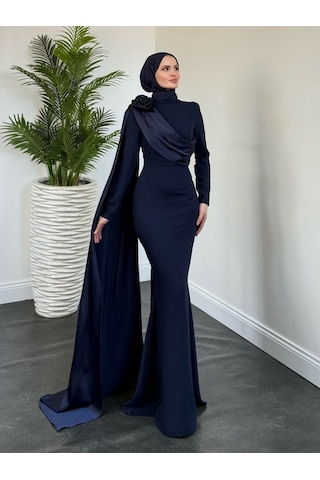 Pelerinli Abiye Lacivert