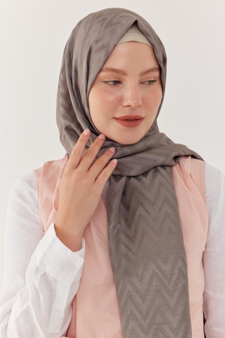 Mirsoy Scarf Zikzak Desen Parlak Jakar Şal - Gri Gri