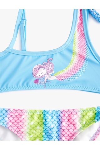 Koton Bikini Takımı Deniz Kızı Baskılı Tek Omuz İnce Askı Detaylı Mavi 4skg00010mm Mavi