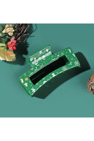 Muweordy Noel Saç Pençesi 8,5 Cm Kare Baskılı Kırmızı Yeşil Noel Yengeç Saç Tokası Kadınlar İçin Trend Pençe Tokaları Saç Aksesuarları Çok Renkli