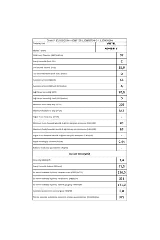 Vestel AD-6331 S Ankastre Davlumbaz