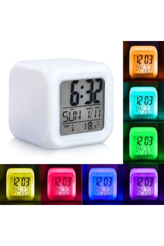 Oddity 7 Renk Çocuk Odası Alarmlı Küp Çalar Saat 8X8X8 Cm Xxl