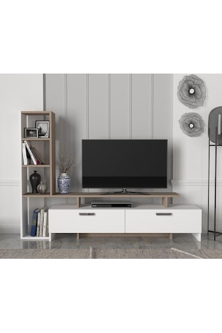 Dekorister Şimal Kitaplıklı Tv Ünitesi Beyaz-Cordoba
