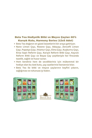Beta Tea Hediyelik Bitki Ve Meyve Çayları 60'lı Karışık Kutu, Harmony Series 12x5 Adet
