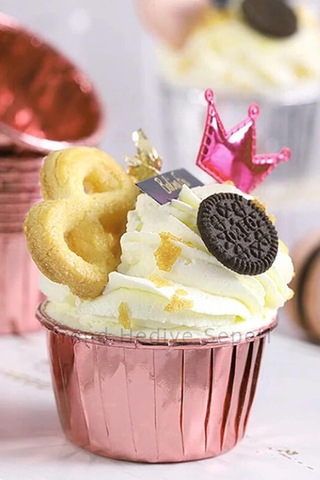 Hediye Sepeti 25'li Rose Parlak Pembe Muffin Kek Kalıbı, Kek Kapsülü Kalıbı, Airfryer Uyumlu Beyaz