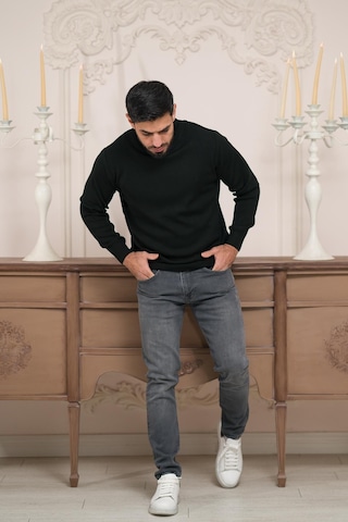 Woolen World Balıkçı Yaka Kalın Yünlü Erkek Triko Kazak Siyah