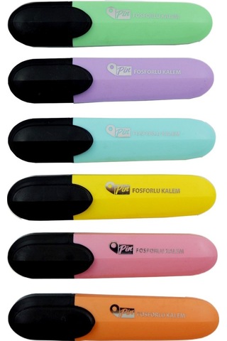 Pin Fosforlu Kalem 810 Pastel Renkler 6 Lı Set Çok Renkli